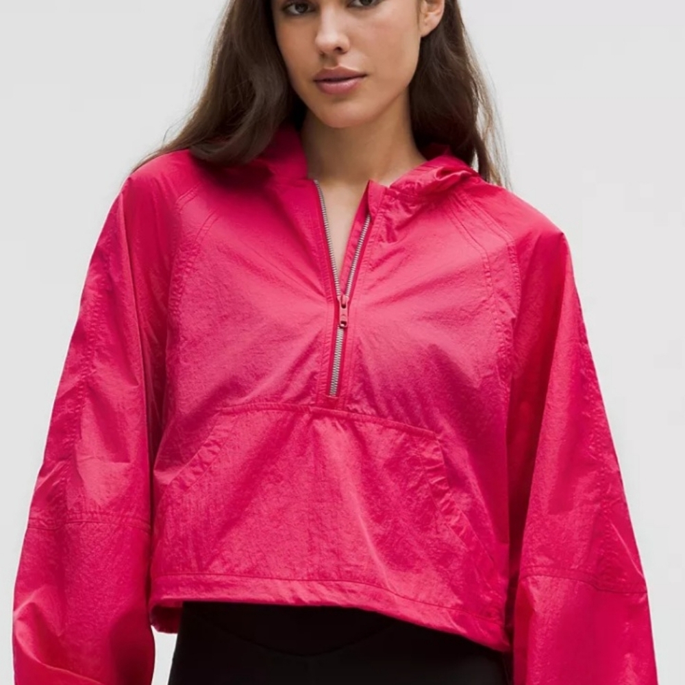 Women's Pink Cropped Hooded Lululemon Windbreaker.